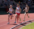 No 4 Emily Dudgeon (Edinburgh AC) and Jackie Fairchild (Trafford AC) lead the 800 metres during the UK Women's National League, Premier, Meadowbank, Edinburgh.